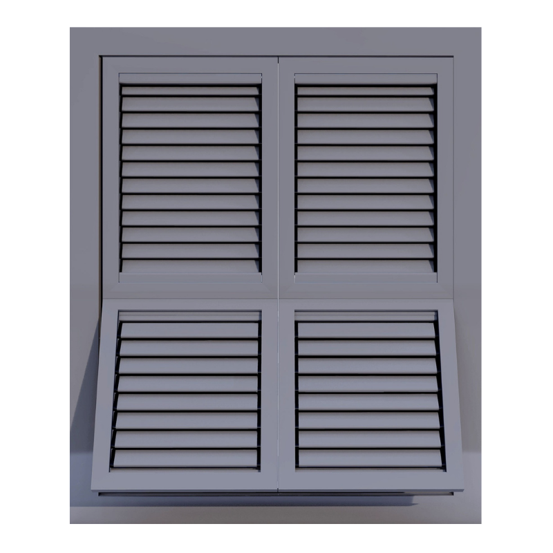 Persiana Sanremo in alluminio, stile genovese reinterpretato con lamelle orientabili per controllo luce e ventilazione, resistenza al vento Classe C6 e lunga durata.