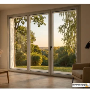 Serramento a battente in alluminio Thermic 72 con profilo solido e vetro isolante, installato in ambiente residenziale luminoso.